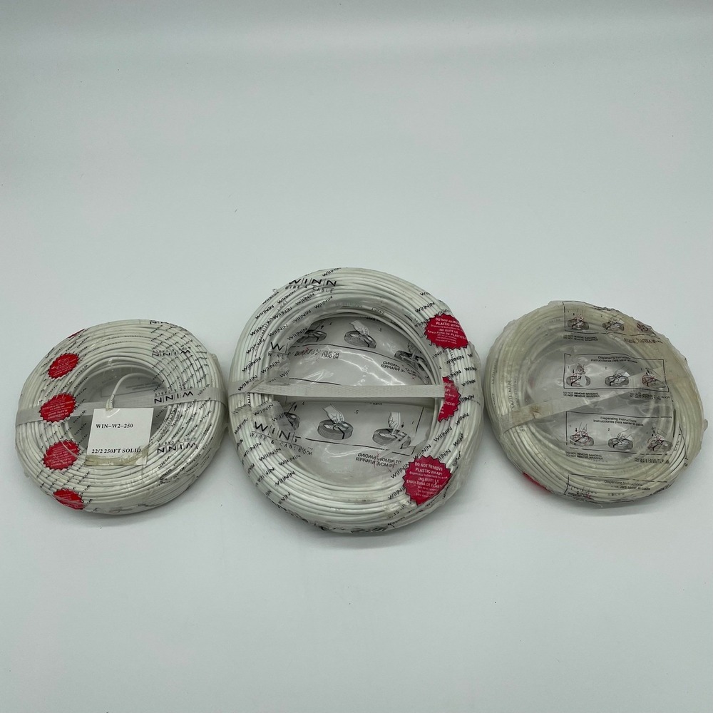Lot of 3 Coils Cables Winn Wire & Cable WIN-W2-250 22/2 250ft Solid White Wire